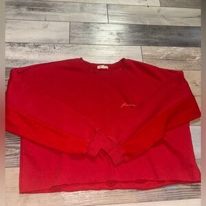 Garage Crewneck Cropped Red Sweatshirt in Red Size M/L